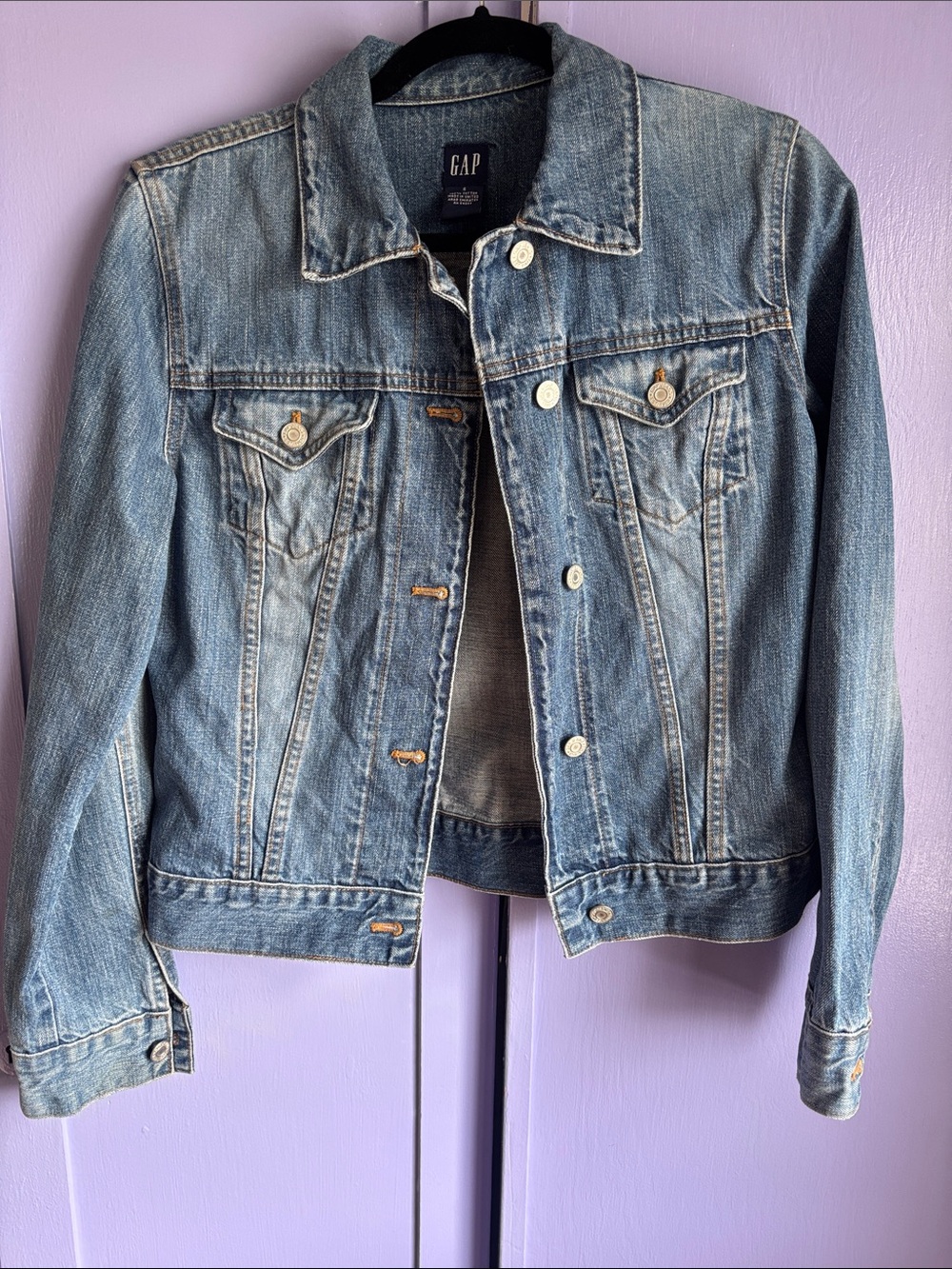 GAP S vintage Y2K Blue Denim Trucker Jacket cotton distressed grunge faded coat